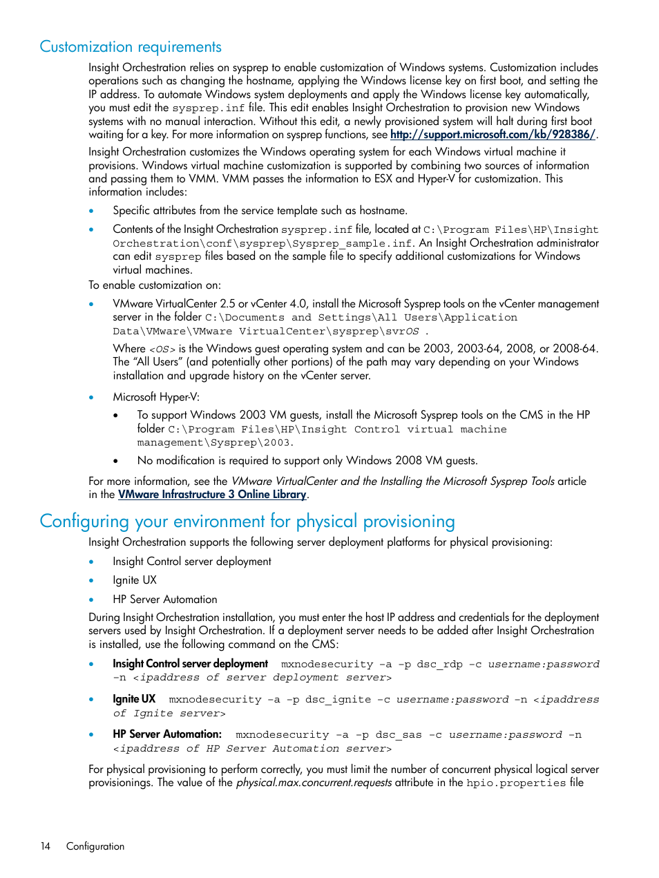 Customization requirements | HP Matrix Operating Environment Software User Manual | Page 14 / 97