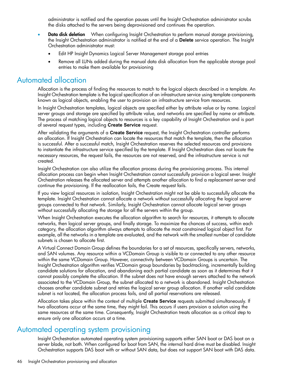 Automated allocation, Automated operating system provisioning | HP Matrix Operating Environment Software User Manual | Page 46 / 97