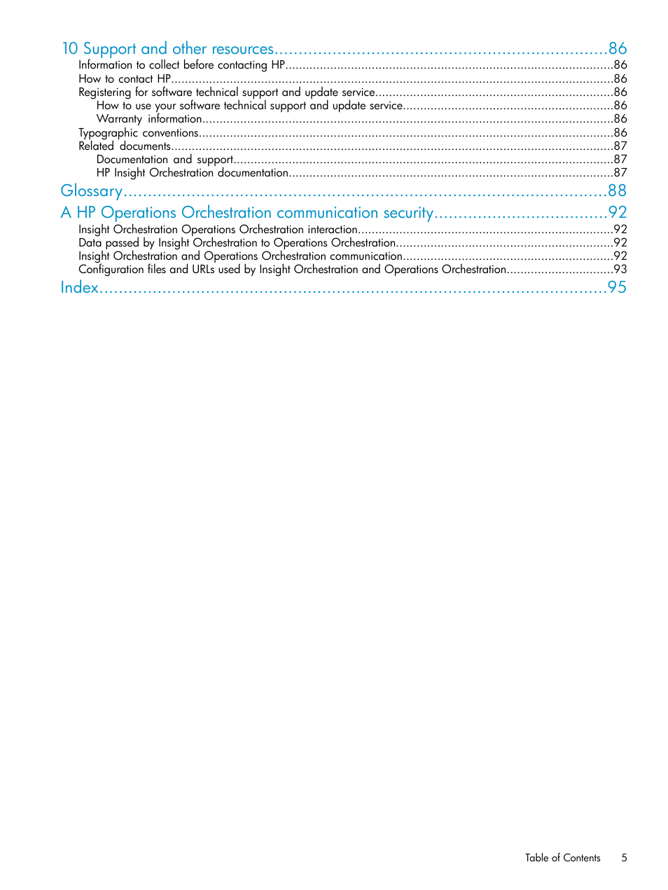 10 support and other resources, Index | HP Matrix Operating Environment Software User Manual | Page 5 / 97