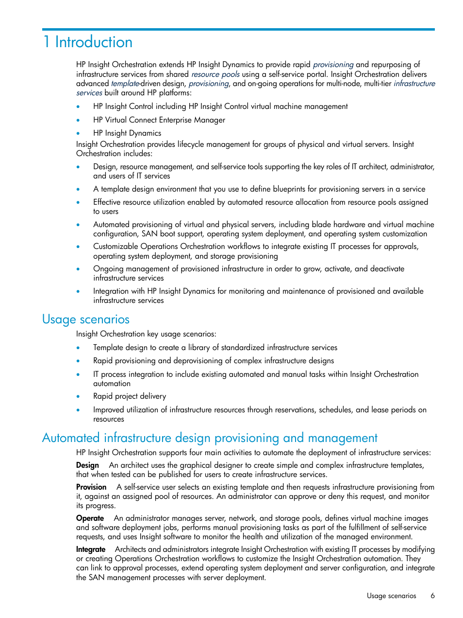 1 introduction, Usage scenarios | HP Matrix Operating Environment Software User Manual | Page 6 / 97