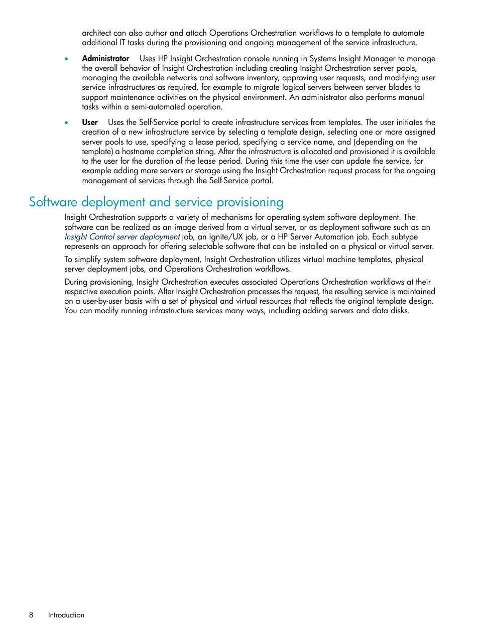 Software deployment and service provisioning | HP Matrix Operating Environment Software User Manual | Page 8 / 97