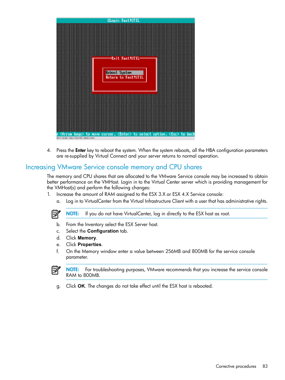 Increasing vmware service console memory, And cpu shares | HP Matrix Operating Environment Software User Manual | Page 83 / 97