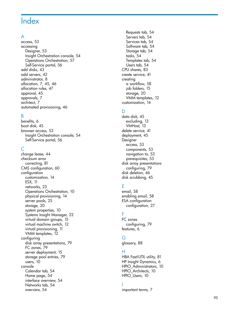 Index | HP Matrix Operating Environment Software User Manual | Page 95 / 97