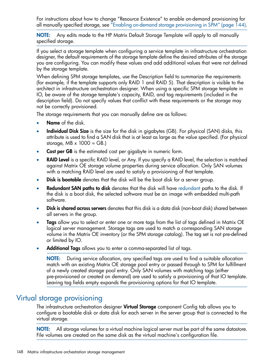 Virtual storage provisioning | HP Matrix Operating Environment Software User Manual | Page 148 / 223