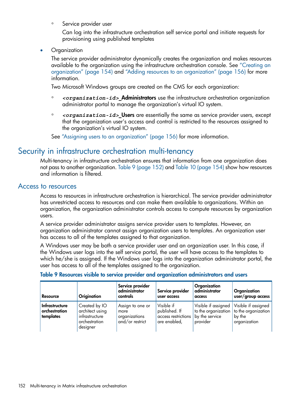 Access to resources | HP Matrix Operating Environment Software User Manual | Page 152 / 223