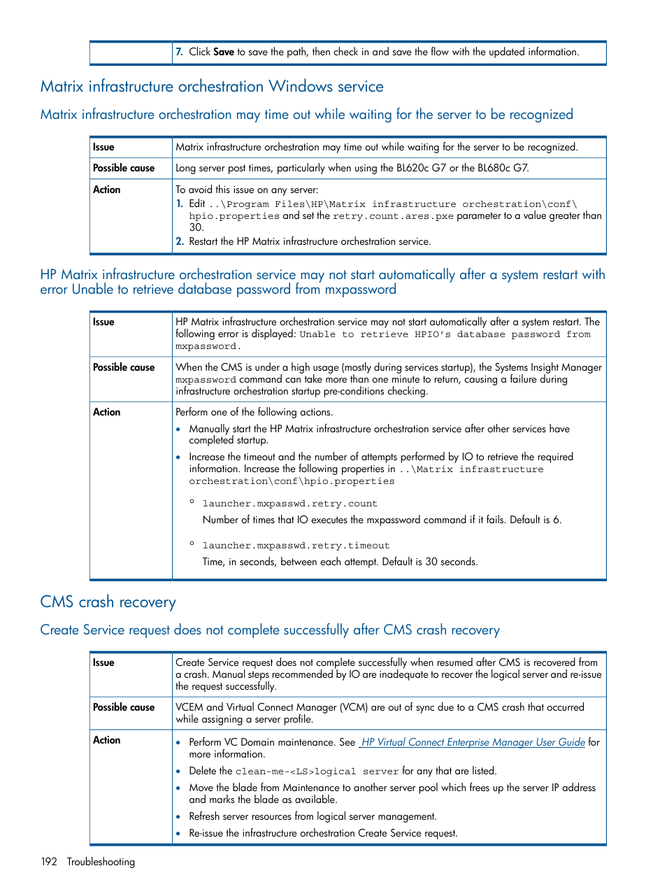 Cms crash recovery | HP Matrix Operating Environment Software User Manual | Page 192 / 223