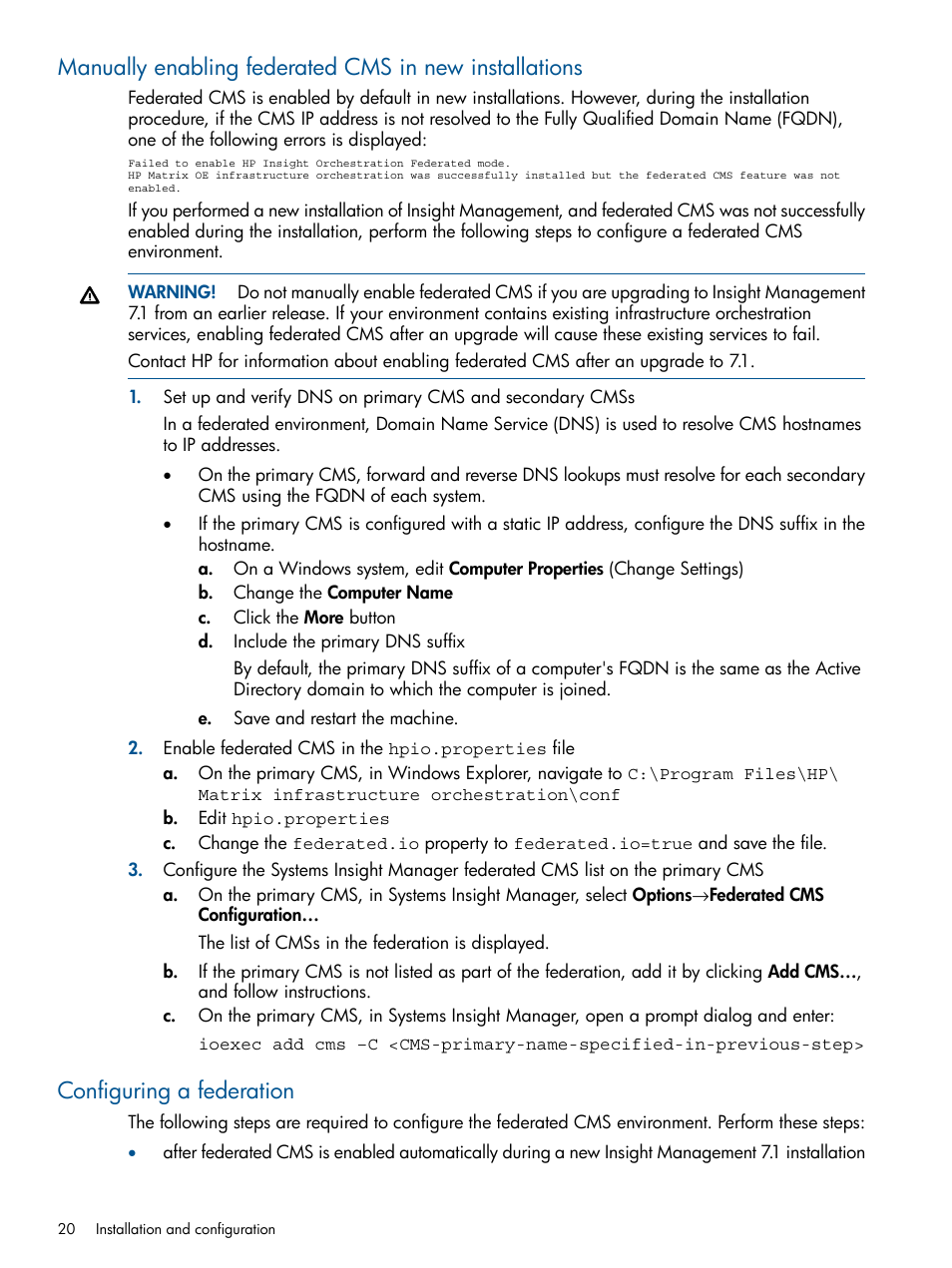 Configuring a federation | HP Matrix Operating Environment Software User Manual | Page 20 / 223