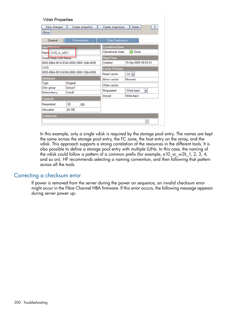 Correcting a checksum error, Correcting a | HP Matrix Operating Environment Software User Manual | Page 200 / 223