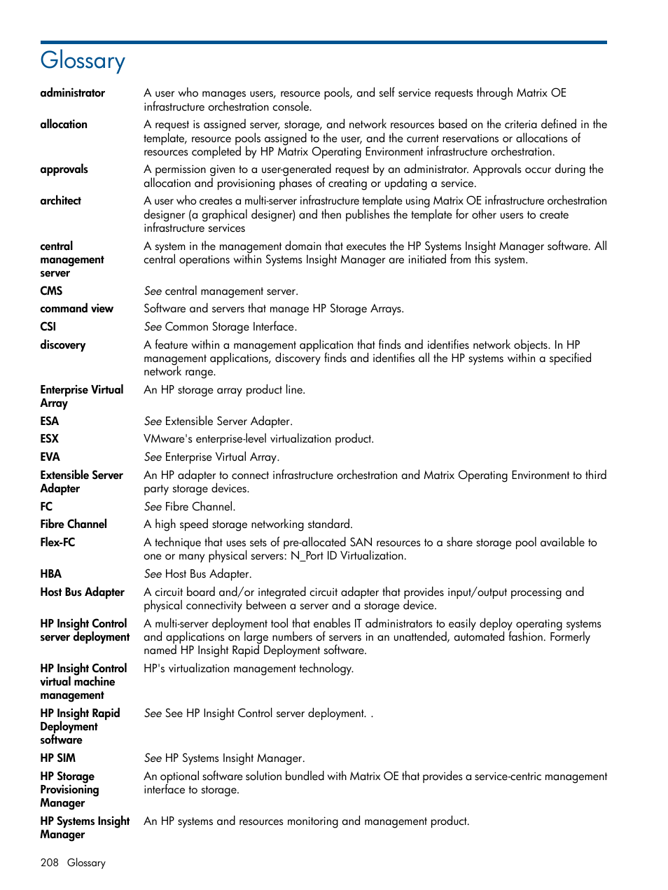 Glossary, Administrator | HP Matrix Operating Environment Software User Manual | Page 208 / 223