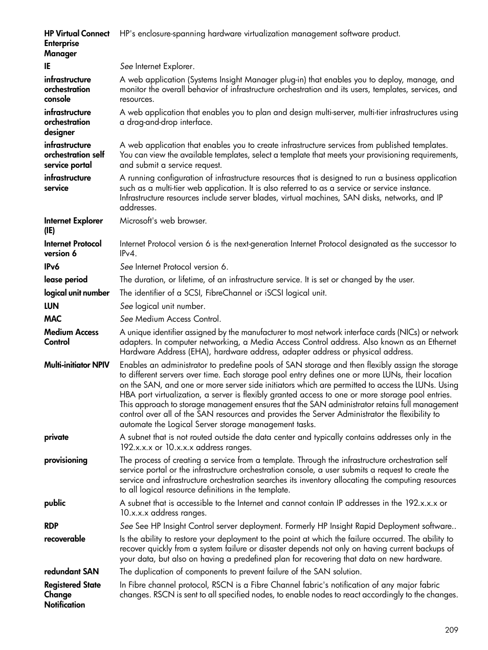 Provisioning, Infrastructure services, Services | HP Matrix Operating Environment Software User Manual | Page 209 / 223