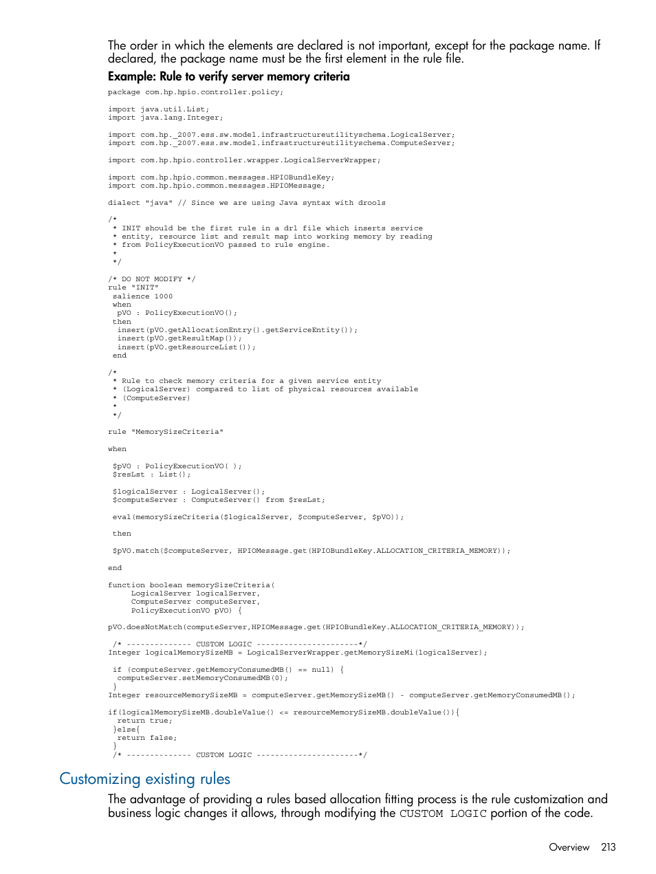 Customizing existing rules | HP Matrix Operating Environment Software User Manual | Page 213 / 223