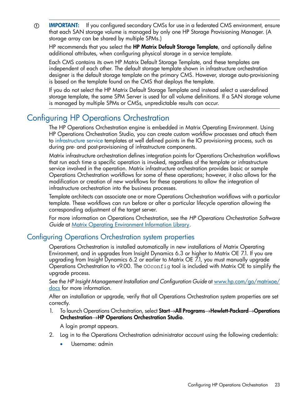 Configuring hp operations orchestration | HP Matrix Operating Environment Software User Manual | Page 23 / 223