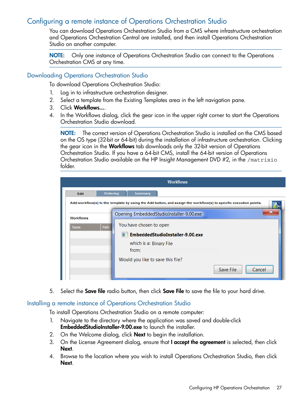 Downloading operations orchestration studio | HP Matrix Operating Environment Software User Manual | Page 27 / 223