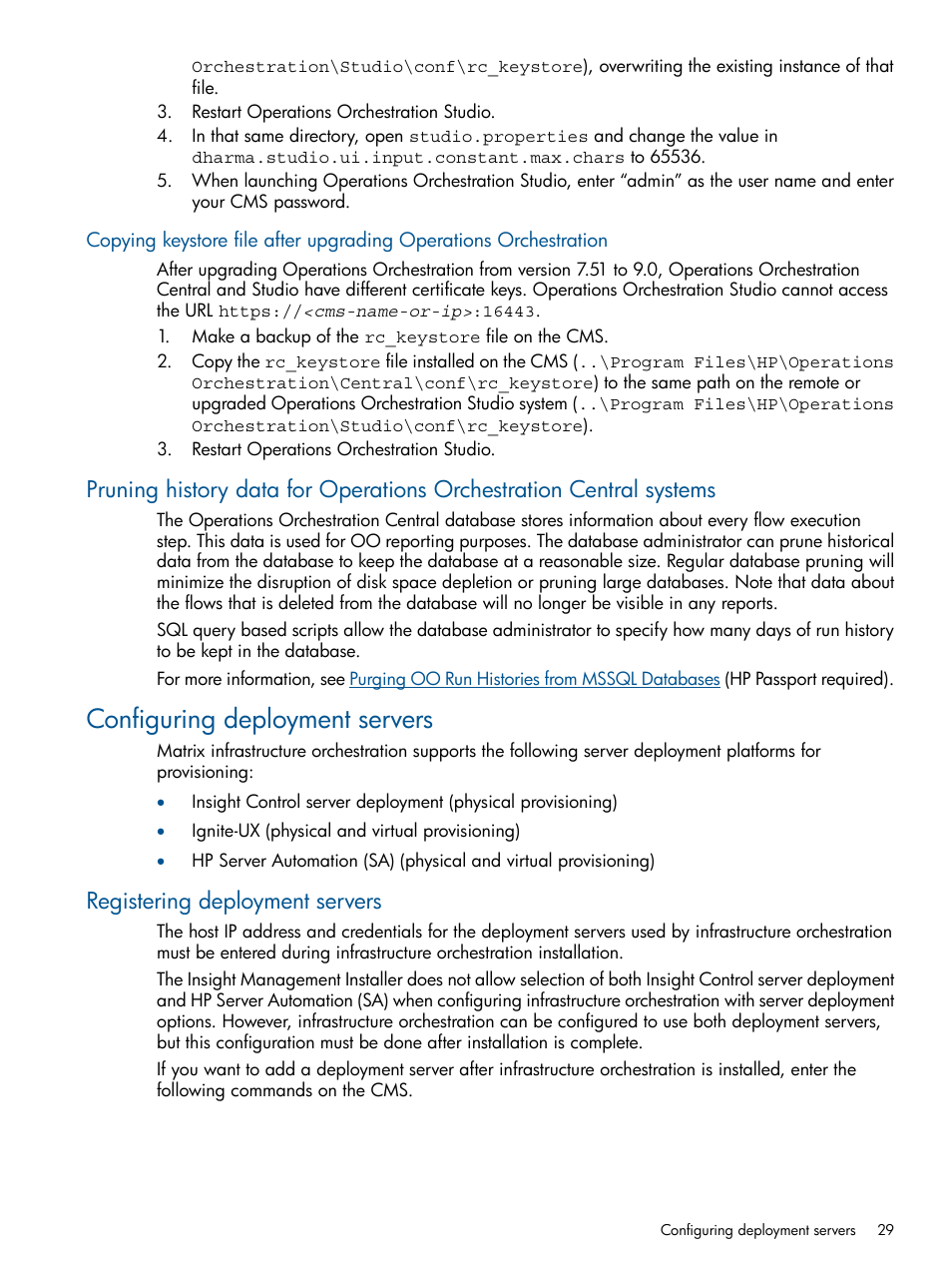 Configuring deployment servers, Registering deployment servers | HP Matrix Operating Environment Software User Manual | Page 29 / 223