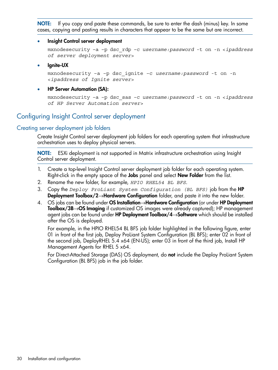 Configuring insight control server deployment, Creating server deployment job folders | HP Matrix Operating Environment Software User Manual | Page 30 / 223