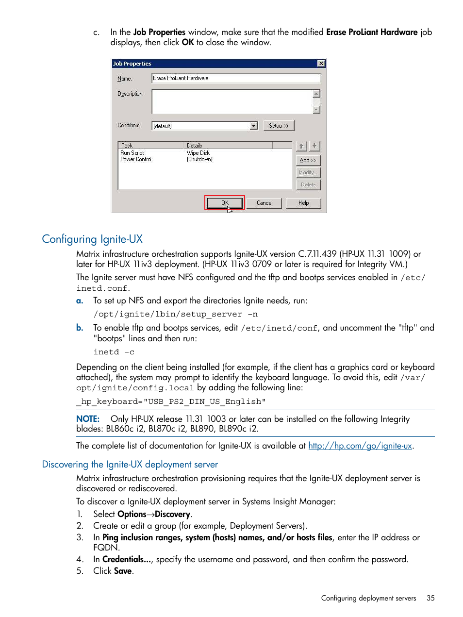 Configuring ignite-ux, Discovering the ignite-ux deployment server | HP Matrix Operating Environment Software User Manual | Page 35 / 223