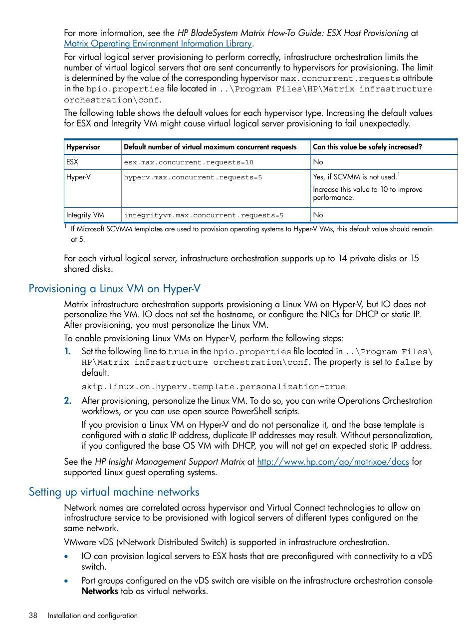 Provisioning a linux vm on hyper-v, Setting up virtual machine networks | HP Matrix Operating Environment Software User Manual | Page 38 / 223