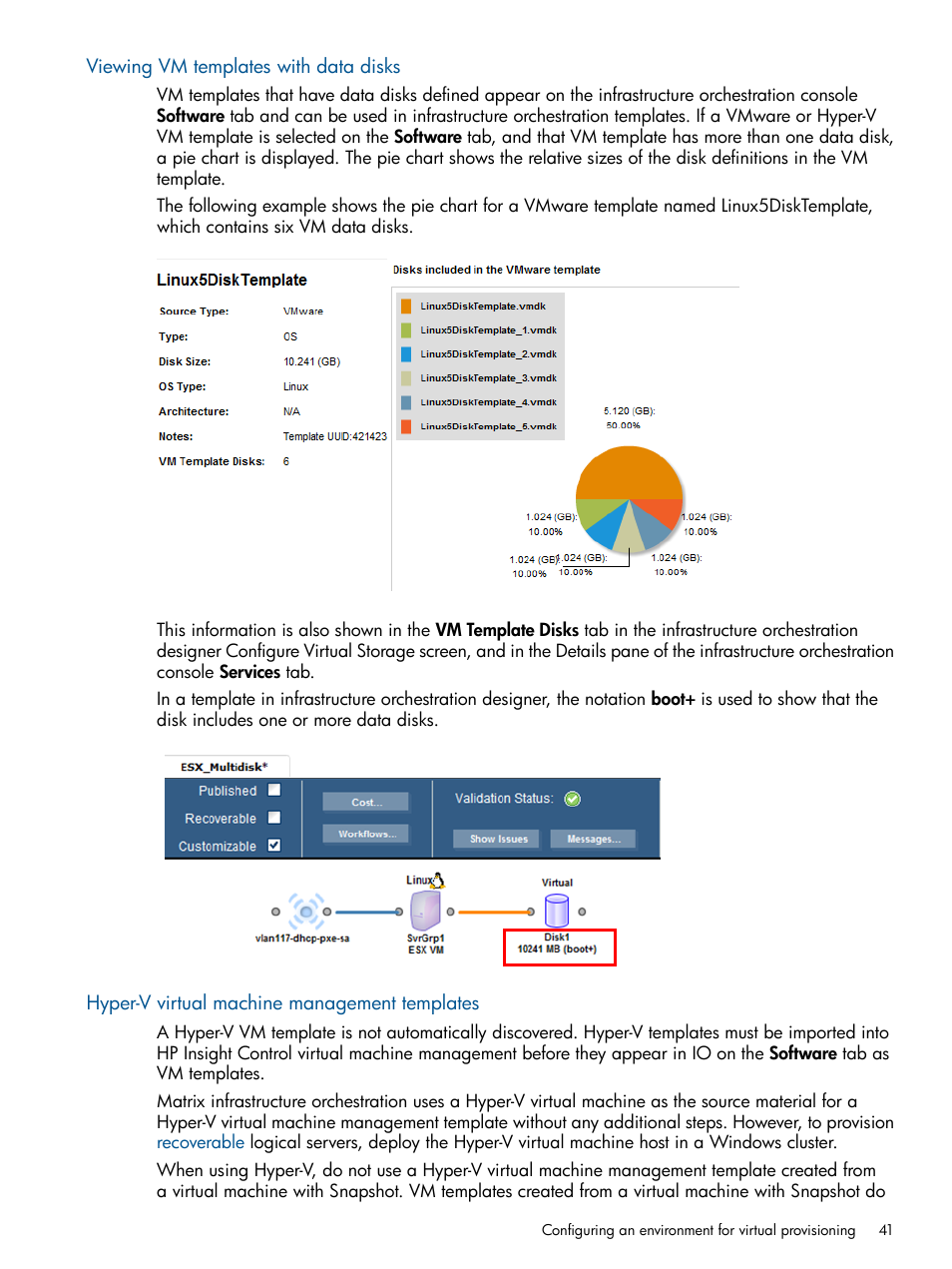 Viewing vm templates with data disks, Hyper-v virtual machine management templates | HP Matrix Operating Environment Software User Manual | Page 41 / 223