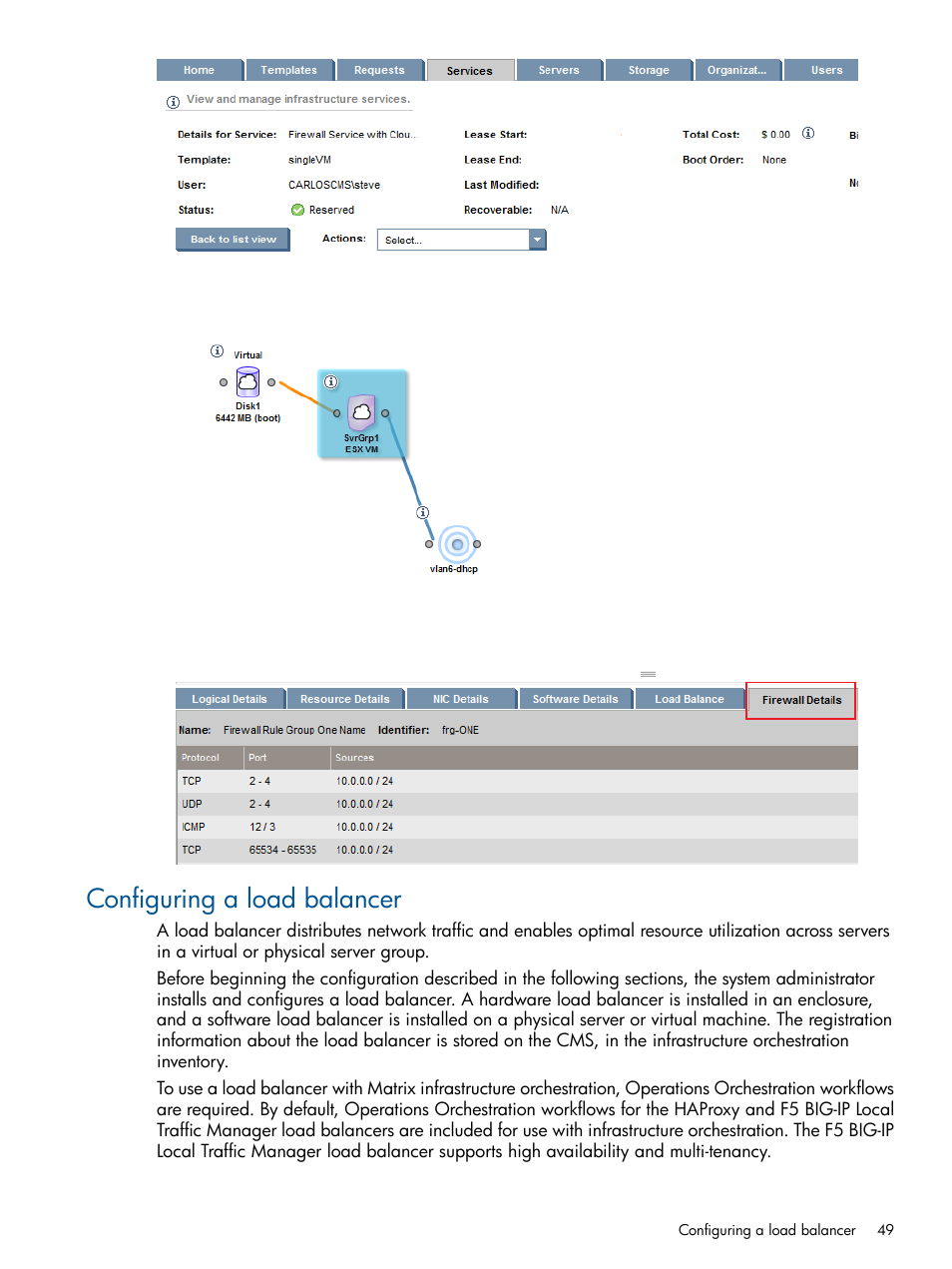 Configuring a load balancer | HP Matrix Operating Environment Software User Manual | Page 49 / 223