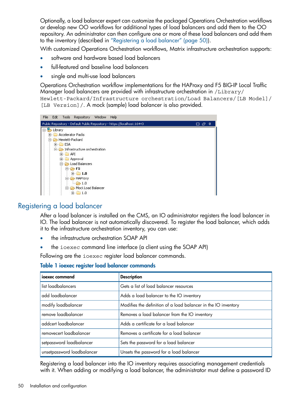 Registering a load balancer | HP Matrix Operating Environment Software User Manual | Page 50 / 223