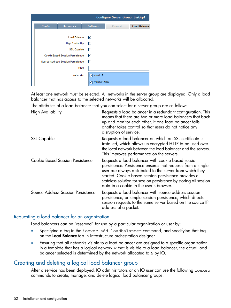 Requesting a load balancer for an organization | HP Matrix Operating Environment Software User Manual | Page 52 / 223