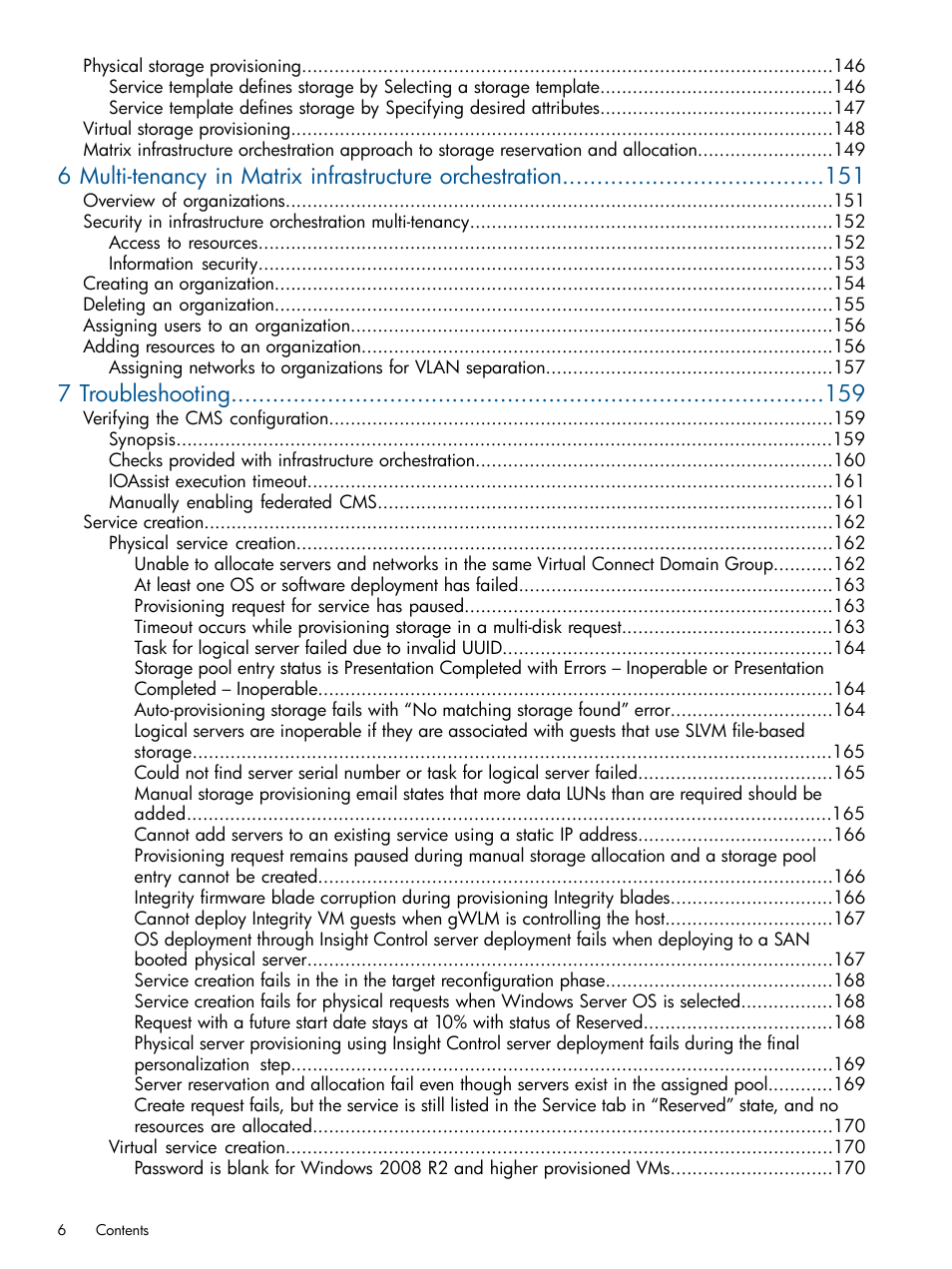 7 troubleshooting | HP Matrix Operating Environment Software User Manual | Page 6 / 223