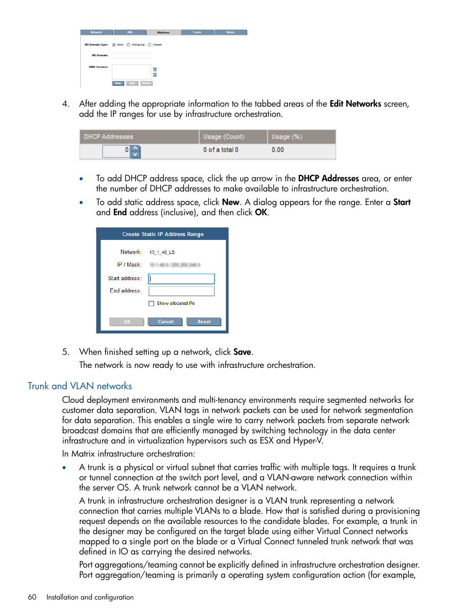 Trunk and vlan networks | HP Matrix Operating Environment Software User Manual | Page 60 / 223