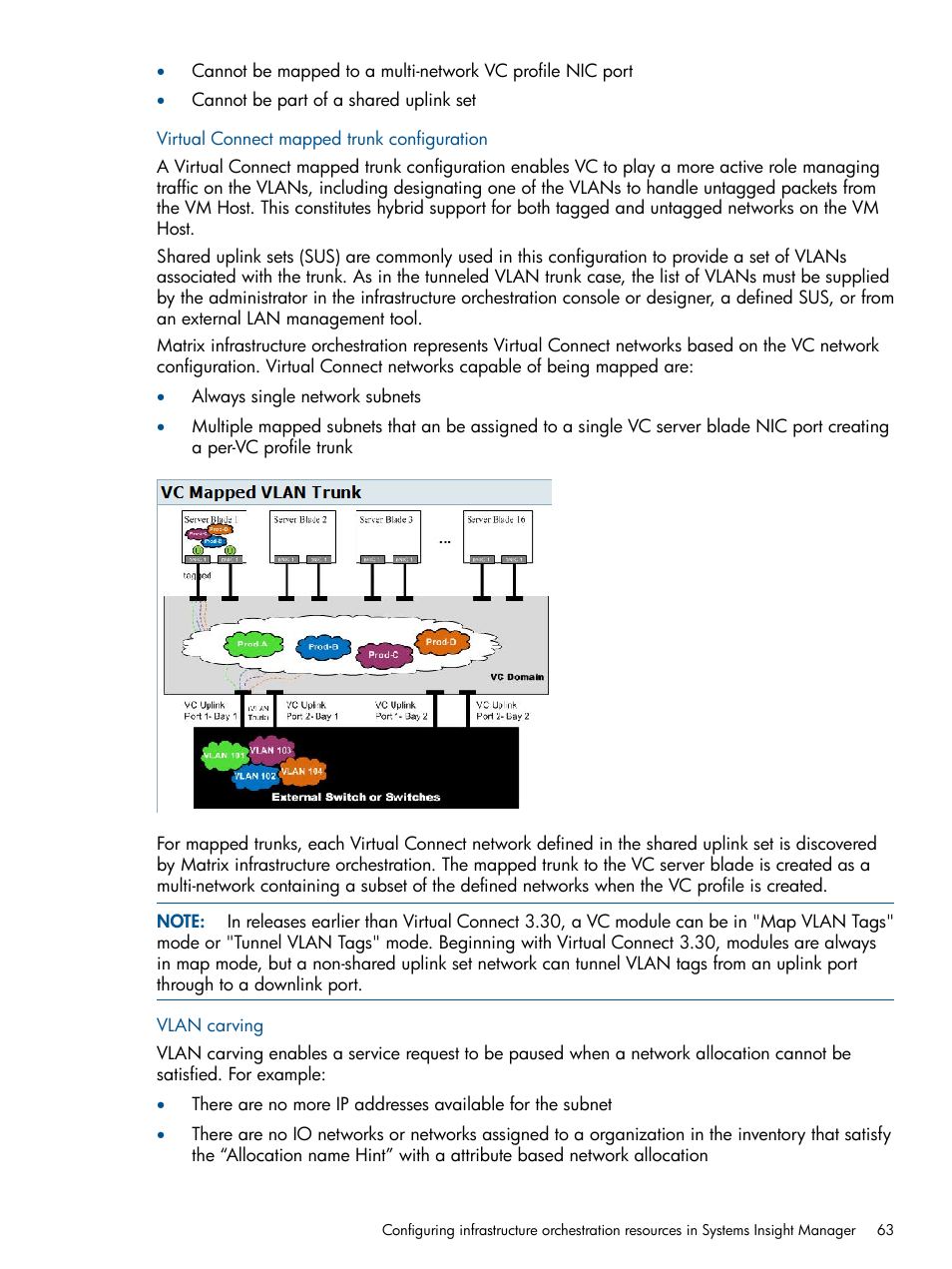 Virtual connect mapped trunk configuration, Vlan carving | HP Matrix Operating Environment Software User Manual | Page 63 / 223