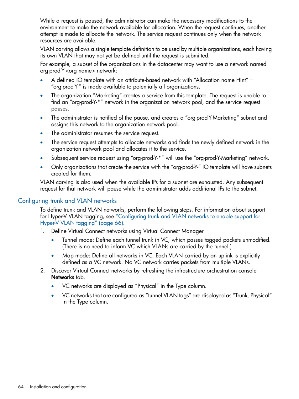 Configuring trunk and vlan networks | HP Matrix Operating Environment Software User Manual | Page 64 / 223