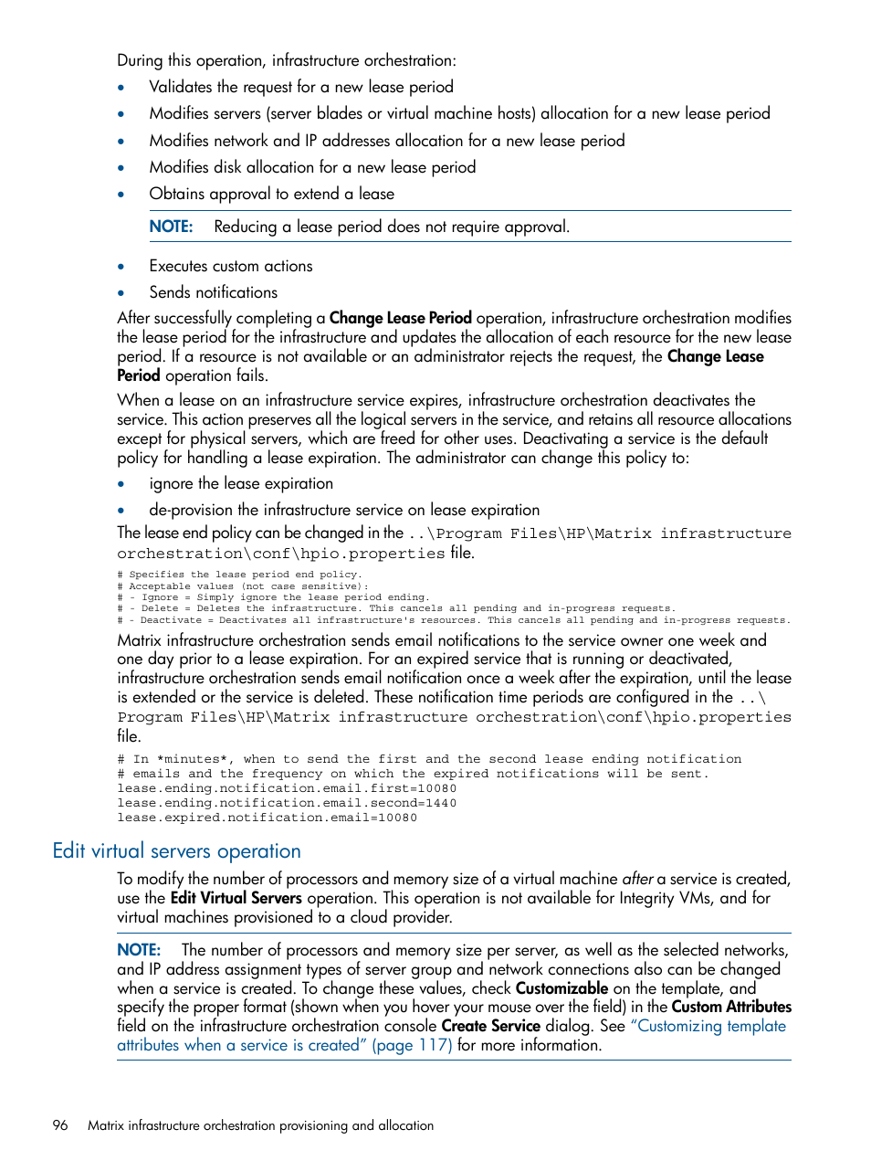 Edit virtual servers operation | HP Matrix Operating Environment Software User Manual | Page 96 / 223