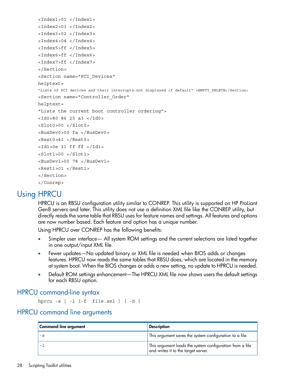 Using hprcu, Hprcu command-line syntax, Hprcu command line arguments | HP Scripting Toolkit for Windows User Manual | Page 28 / 62