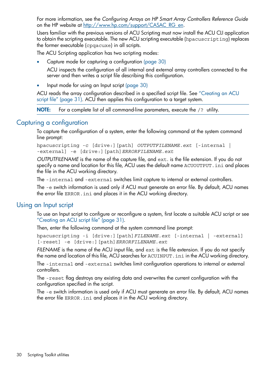 Capturing a configuration, Using an input script, Capturing a configuration using an input script | HP Scripting Toolkit for Windows User Manual | Page 30 / 62