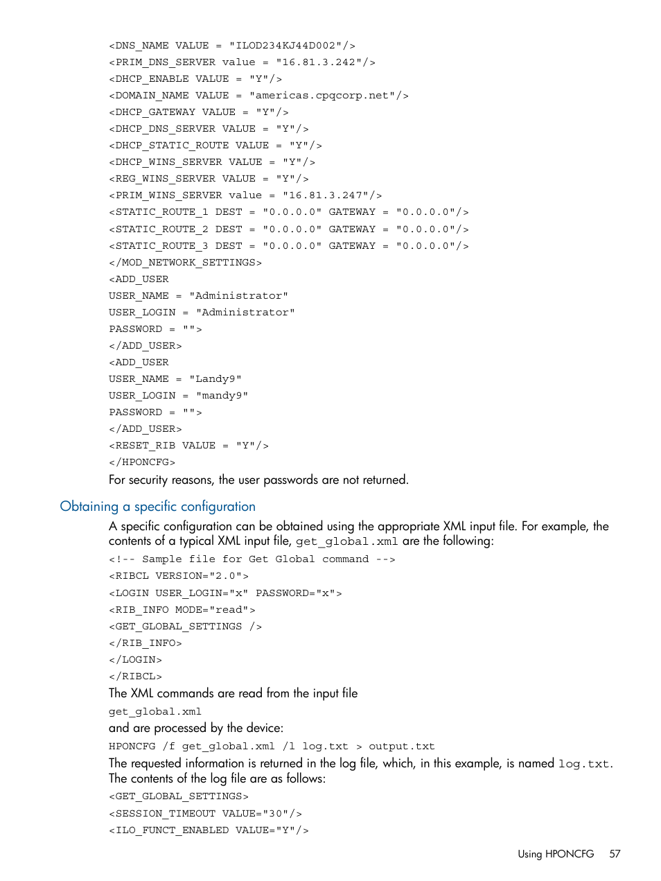 Obtaining a specific configuration | HP ProLiant DL380 Server User Manual | Page 57 / 65