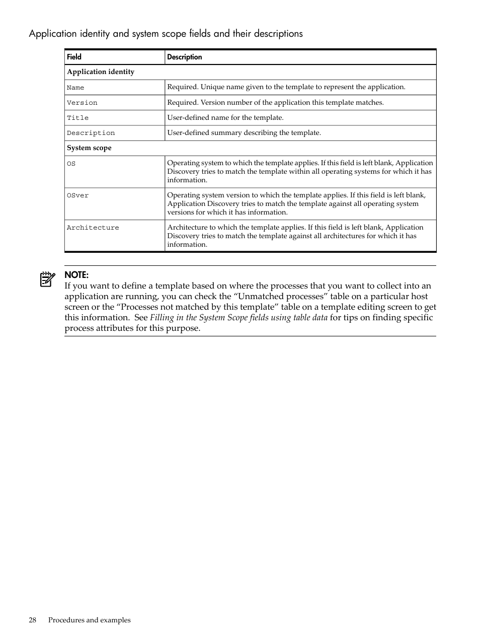 Application identity and system scope fields | HP Matrix Operating Environment Software User Manual | Page 28 / 75