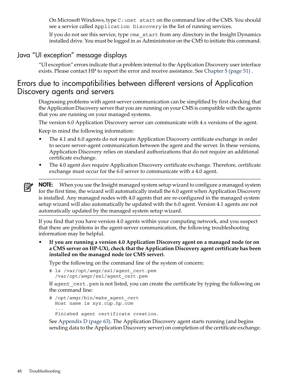 Java “ui exception” message displays, Agents and servers | HP Matrix Operating Environment Software User Manual | Page 48 / 75