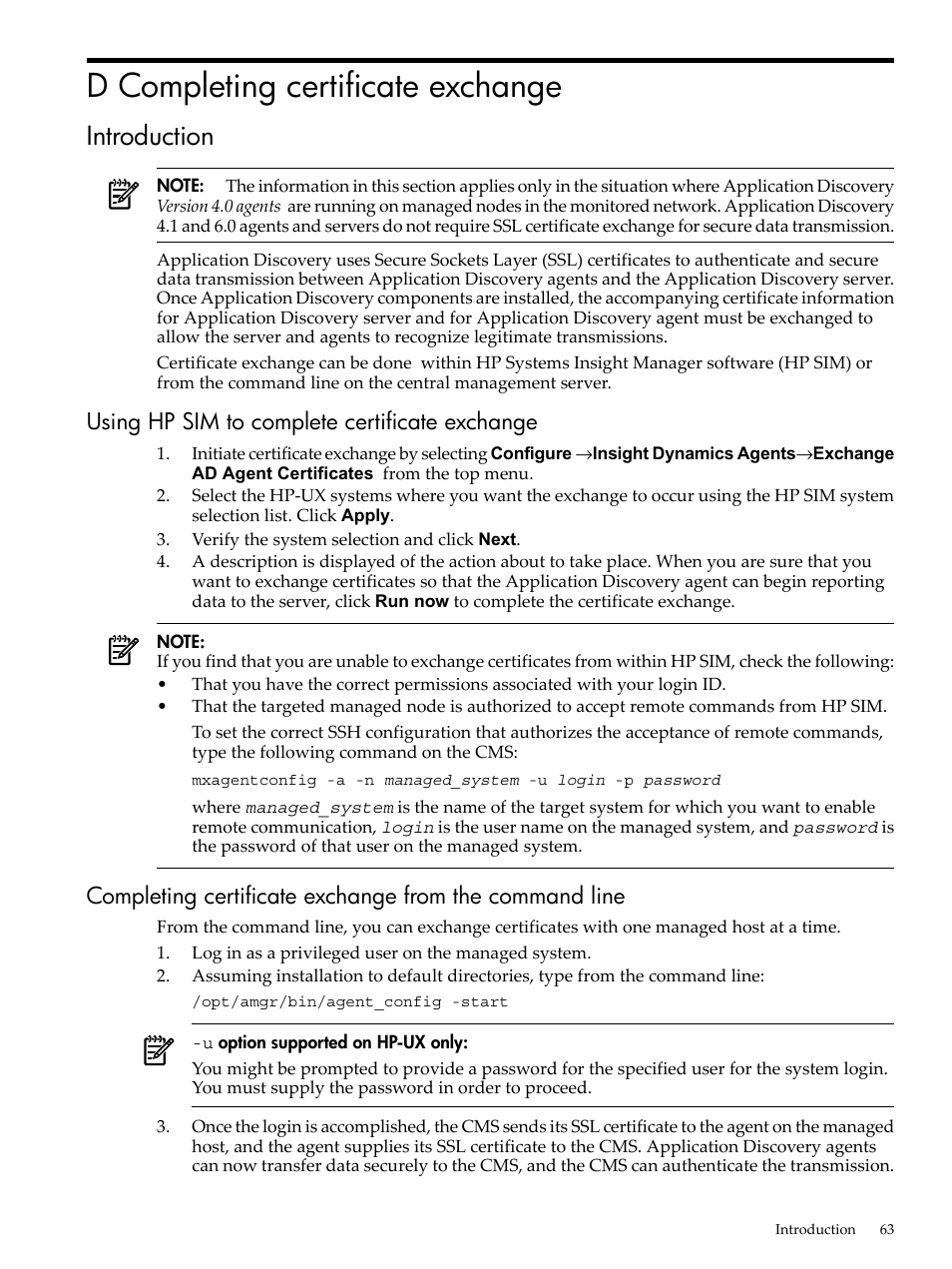 D completing certificate exchange, Introduction, Using hp sim to complete certificate exchange | HP Matrix Operating Environment Software User Manual | Page 63 / 75