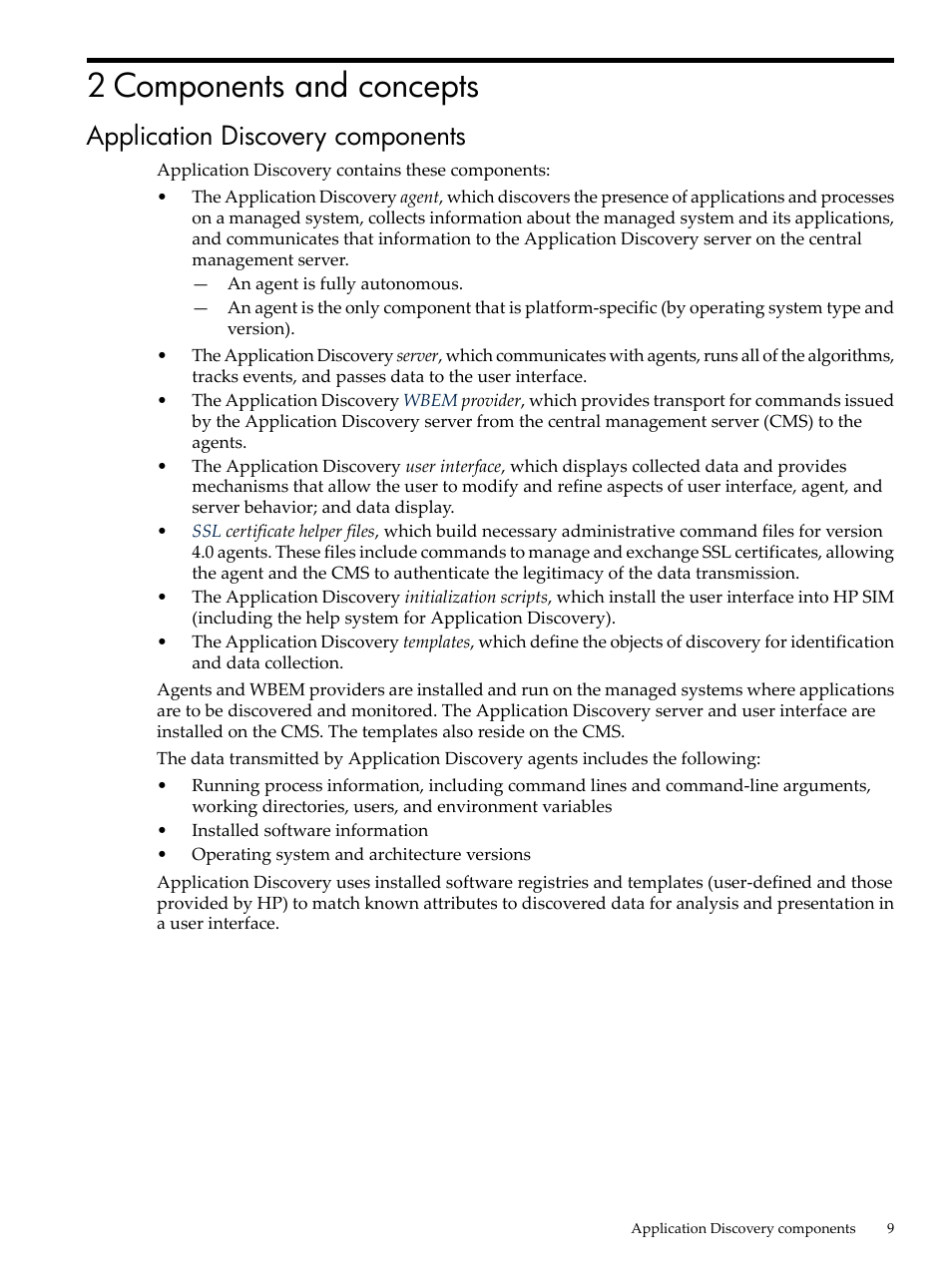 2 components and concepts, Application discovery components | HP Matrix Operating Environment Software User Manual | Page 9 / 75