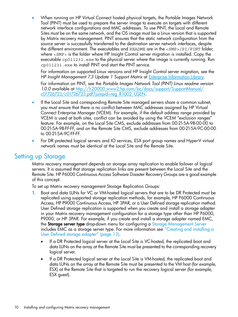 Setting up storage | HP Matrix Operating Environment Software User Manual | Page 10 / 76