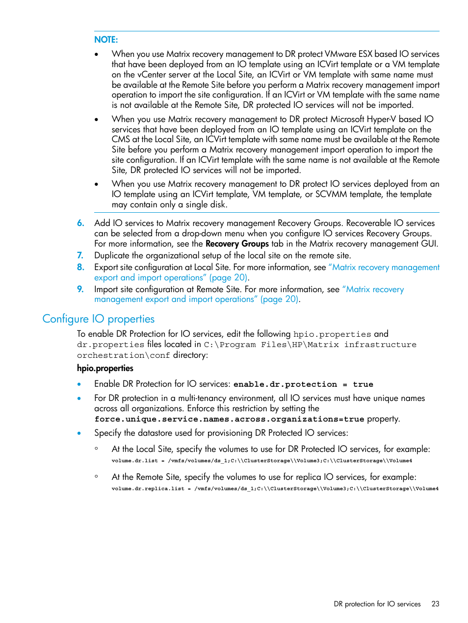 Configure io properties | HP Matrix Operating Environment Software User Manual | Page 23 / 76