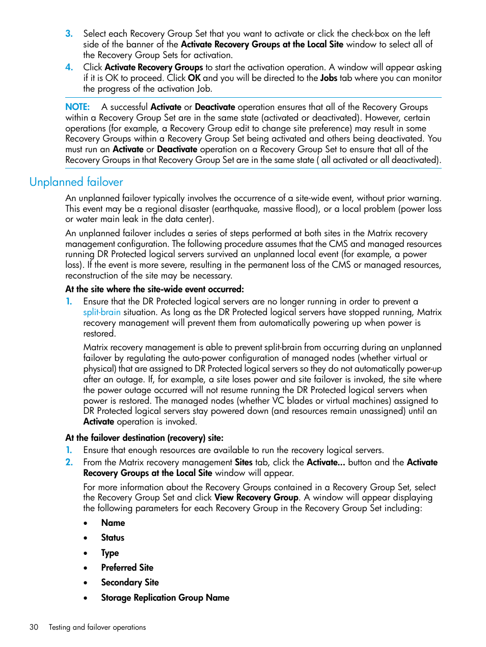 Unplanned failover | HP Matrix Operating Environment Software User Manual | Page 30 / 76