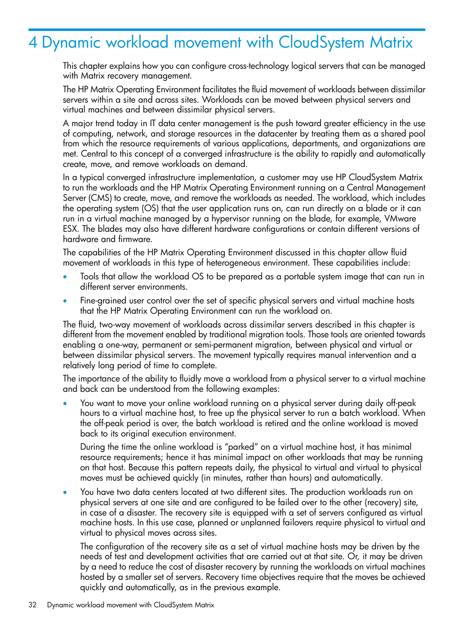 Dynamic workload movement with cloudsystem, Matrix | HP Matrix Operating Environment Software User Manual | Page 32 / 76