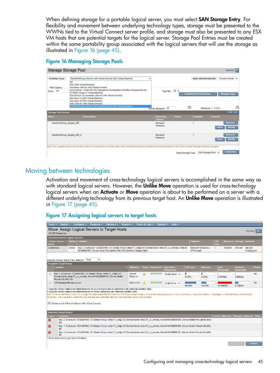 Moving between technologies | HP Matrix Operating Environment Software User Manual | Page 45 / 76