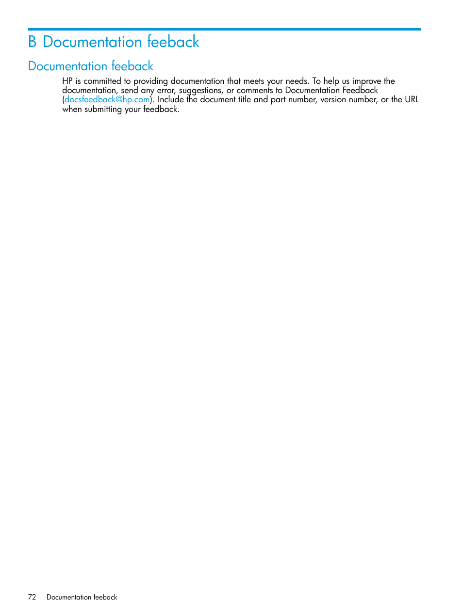 B documentation feeback, Documentation feeback | HP Matrix Operating Environment Software User Manual | Page 72 / 76