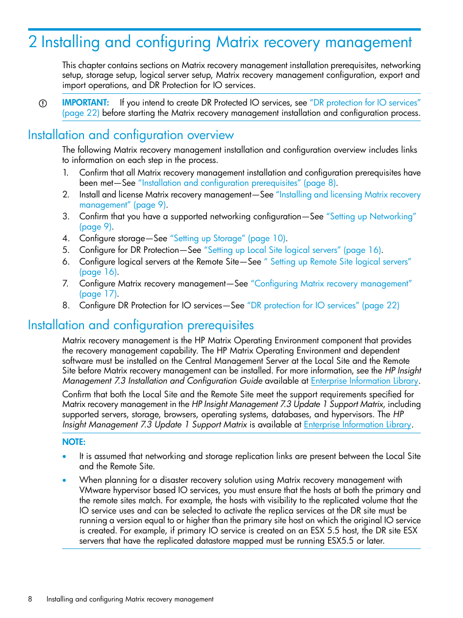 Installation and configuration overview, Installation and configuration prerequisites | HP Matrix Operating Environment Software User Manual | Page 8 / 76