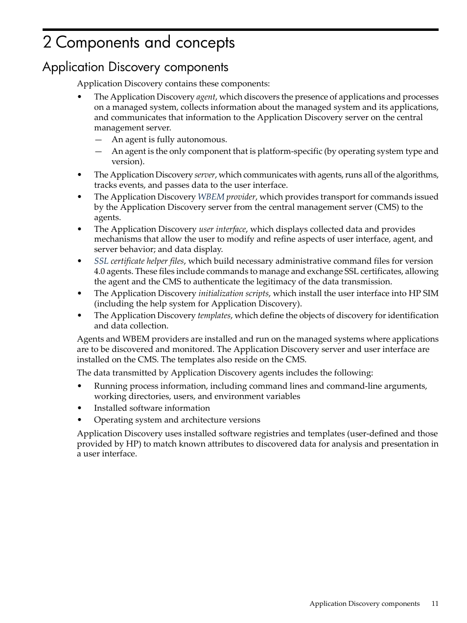 2 components and concepts, Application discovery components | HP Matrix Operating Environment Software User Manual | Page 11 / 77