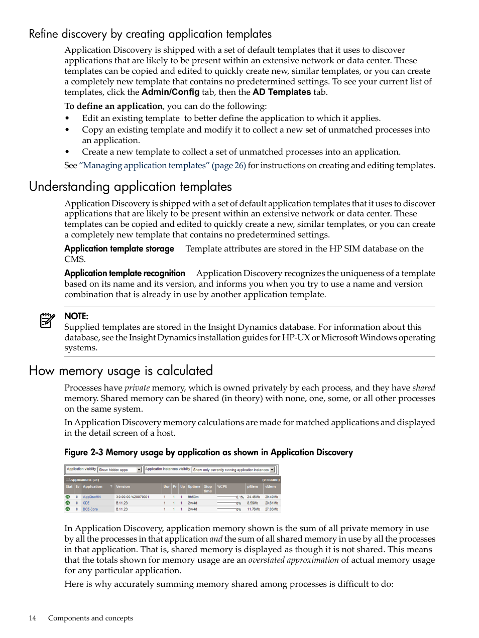 Refine discovery by creating application templates, Understanding application templates, How memory usage is calculated | HP Matrix Operating Environment Software User Manual | Page 14 / 77