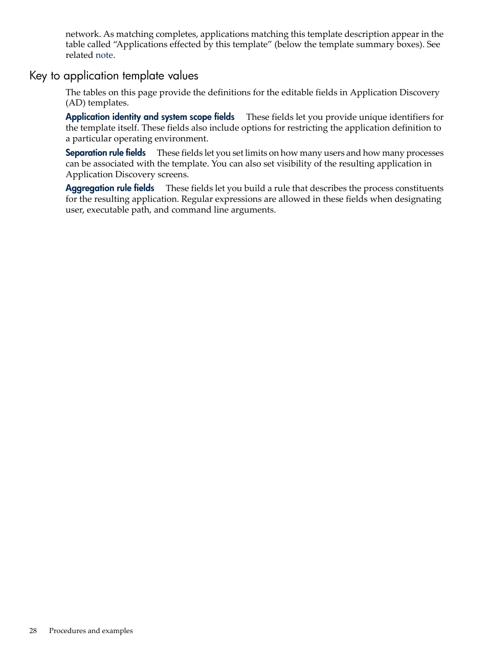 Key to application template values | HP Matrix Operating Environment Software User Manual | Page 28 / 77
