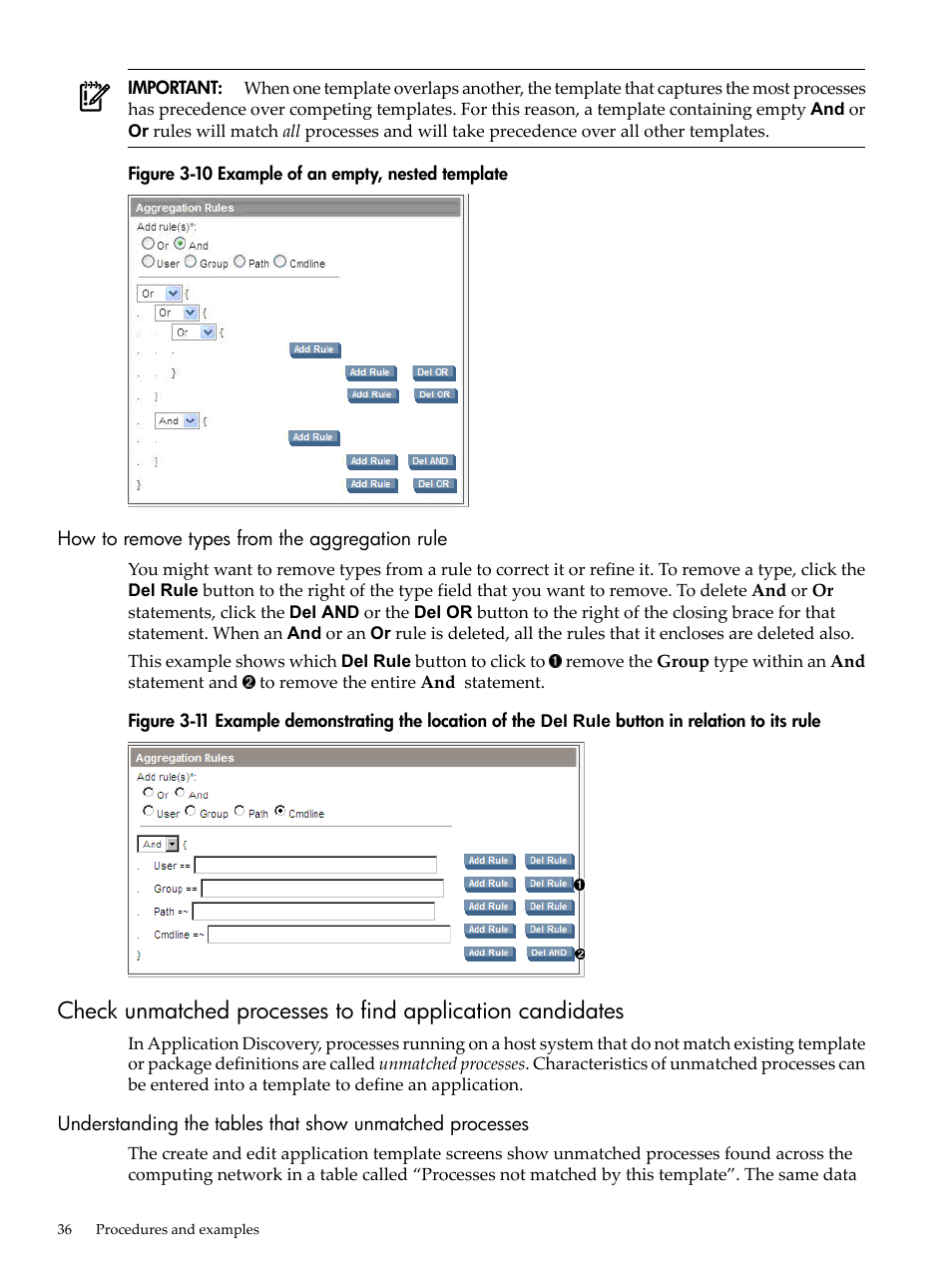 How to remove types from the aggregation rule, Example of an empty, nested template | HP Matrix Operating Environment Software User Manual | Page 36 / 77