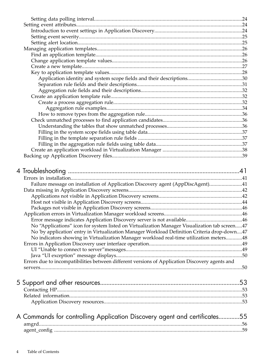 4 troubleshooting, 5 support and other resources | HP Matrix Operating Environment Software User Manual | Page 4 / 77