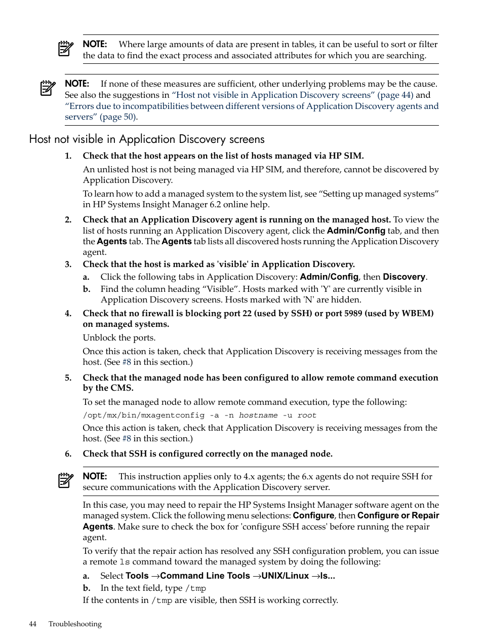 Host not visible in application discovery screens | HP Matrix Operating Environment Software User Manual | Page 44 / 77
